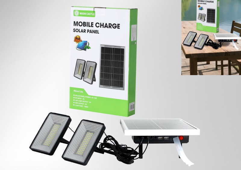 100W Mobile Solar panel with 2 fluorescent bulb