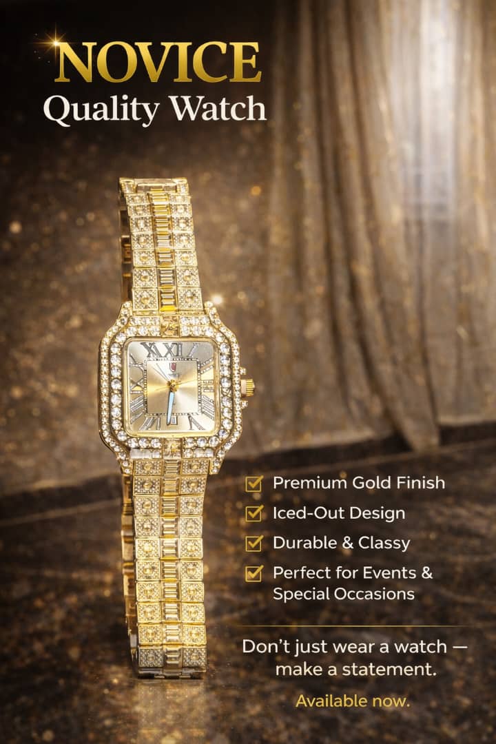 Novice Iced-Out Square Gold Watch