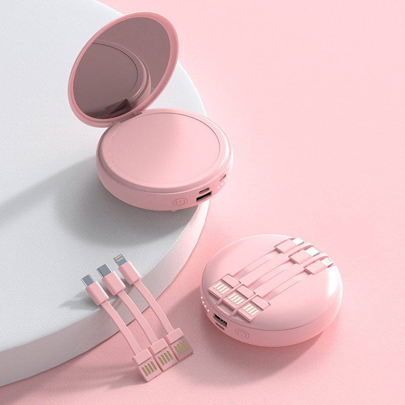 Powerful mini power bank with in-built cables and mirrow.